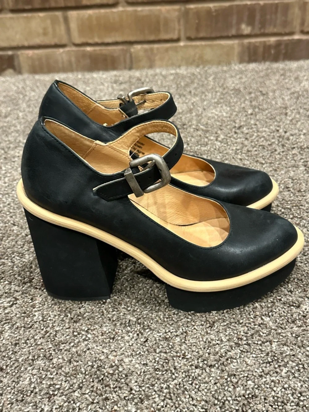 Free People Maggie Mary Jane Platform Heels Black Leather 37 Retro Chic - Picture 5 of 10